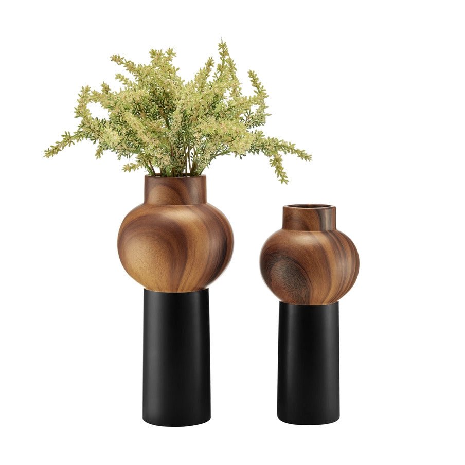 Milo Slickpin Two Tone Tabletop Vases Black Walnut Set of 2 - Anara Lifestyle