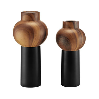 Milo Slickpin Two Tone Tabletop Vases Black Walnut Set of 2 - Anara Lifestyle