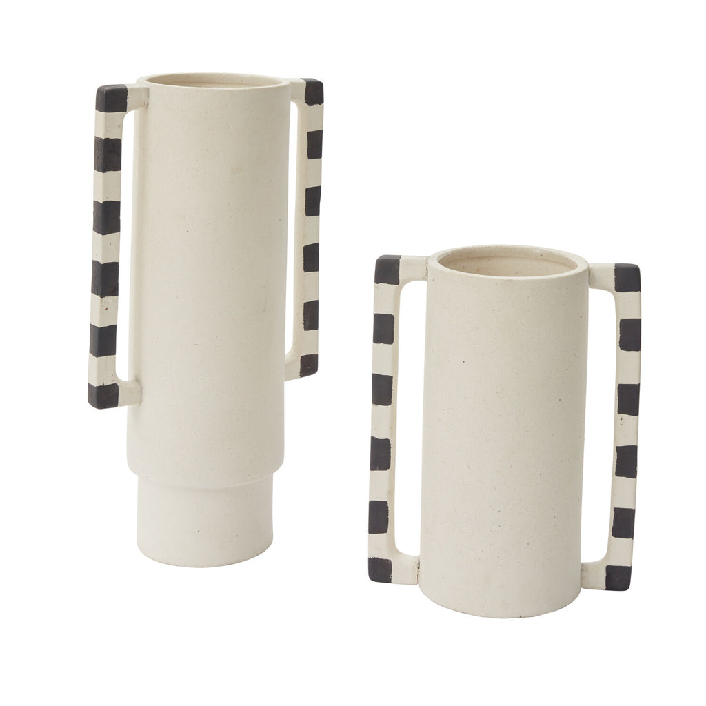 Milos Vase: Sculptural Stoneware with Bold Black & White Handles