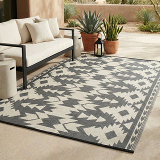 Miramar Gray Southwestern Reversible Outdoor Patio Rug