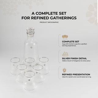 Mirral- Jug with 6 Short glass cups - Silver