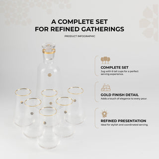 Mirral- Jug with 6 Tall glass cups - Gold