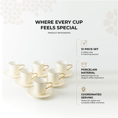 Mirral - Cappuccino Set (12-Pc) - White & Gold