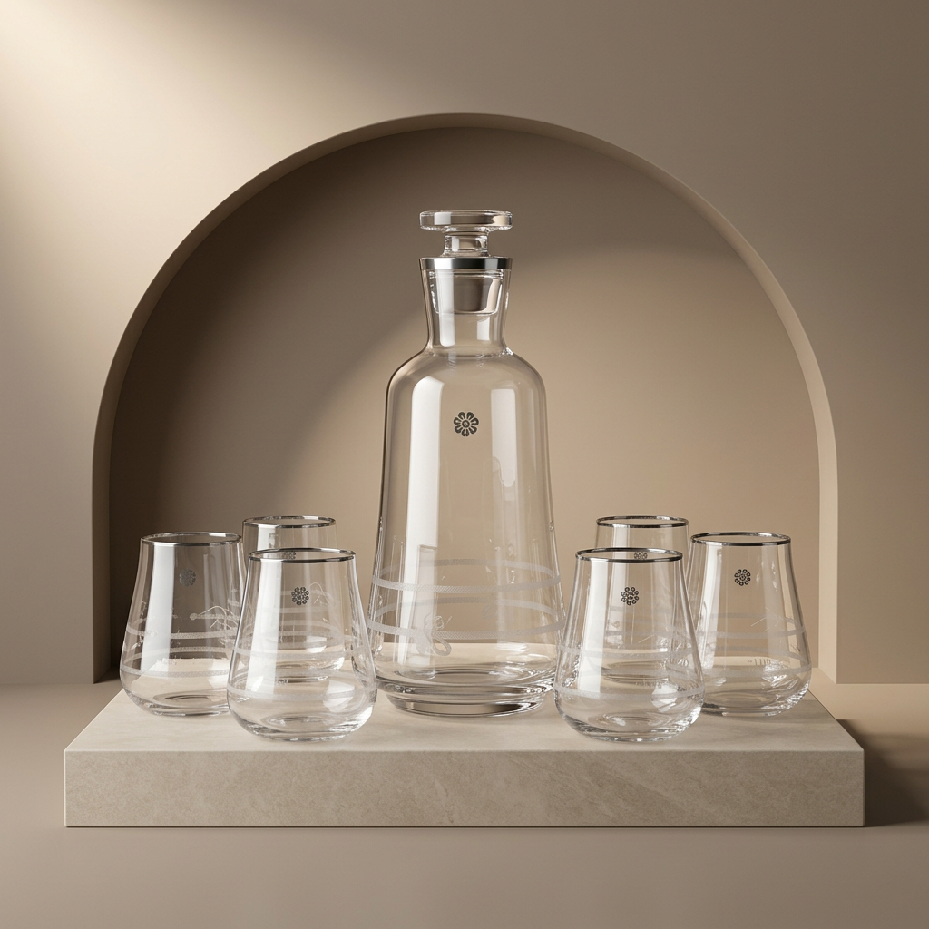 Mirral- Jug with 6 Short glass cups - Silver