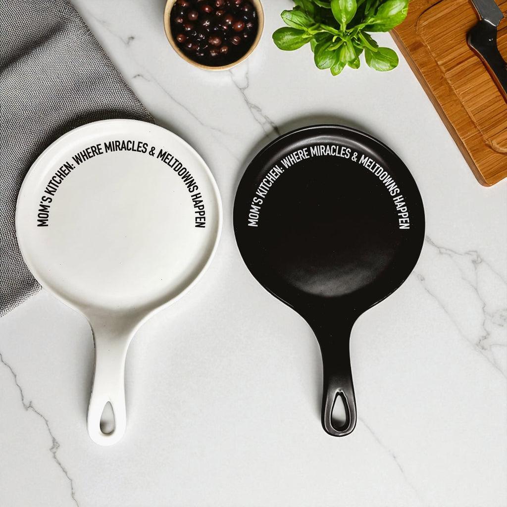 Funny Mom Spoon Rest with Wooden Spoon – Porcelain Kitchen Spoon Holder Gift for Moms