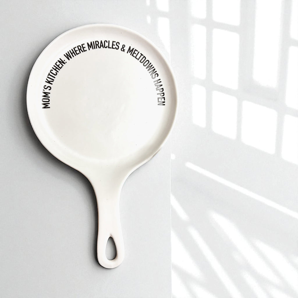 Funny Mom Spoon Rest with Wooden Spoon – Porcelain Kitchen Spoon Holder Gift for Moms