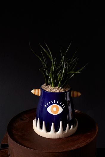 Monster Teeth Ceramic Planter Pot with Saucer – Halloween Decor