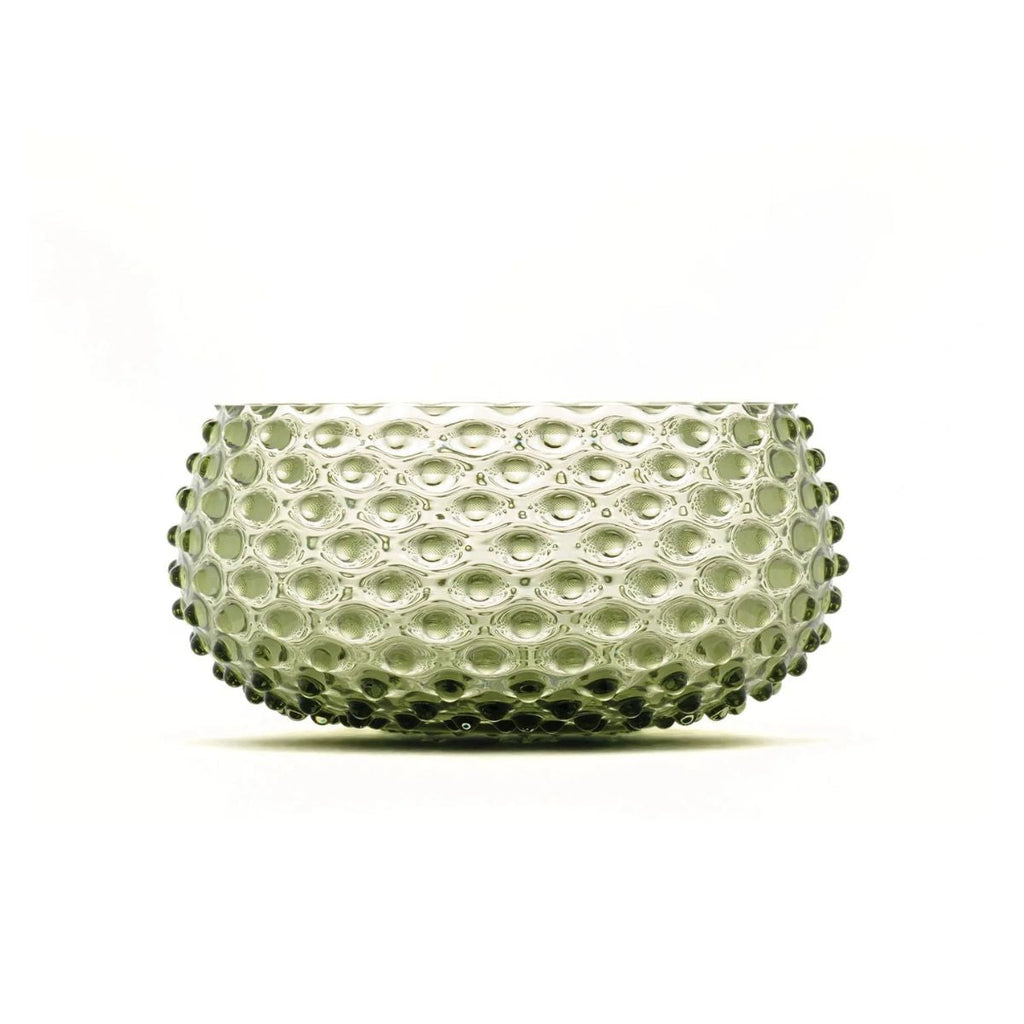 Hobnail Glass Bowl in Moss Green – Large