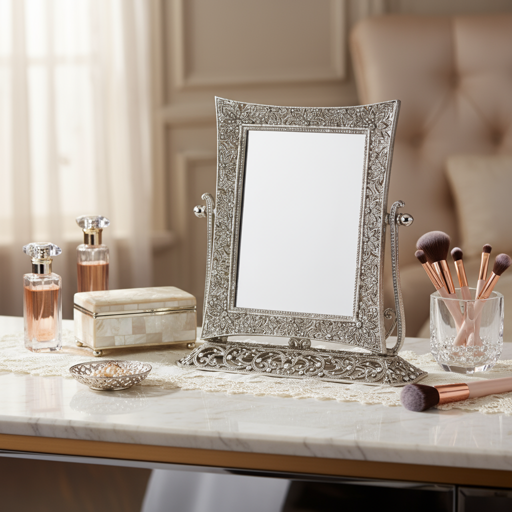 Silver Windsor Magnified Standing Vanity Mirror
