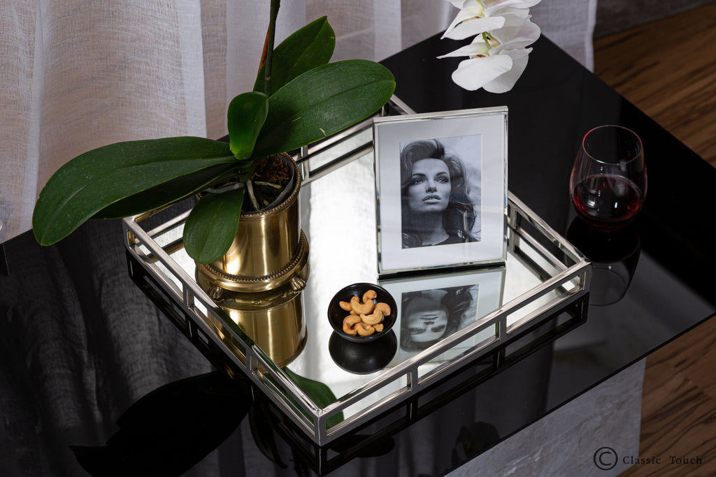 Elegant Large Square Mirrored Decorative Tray