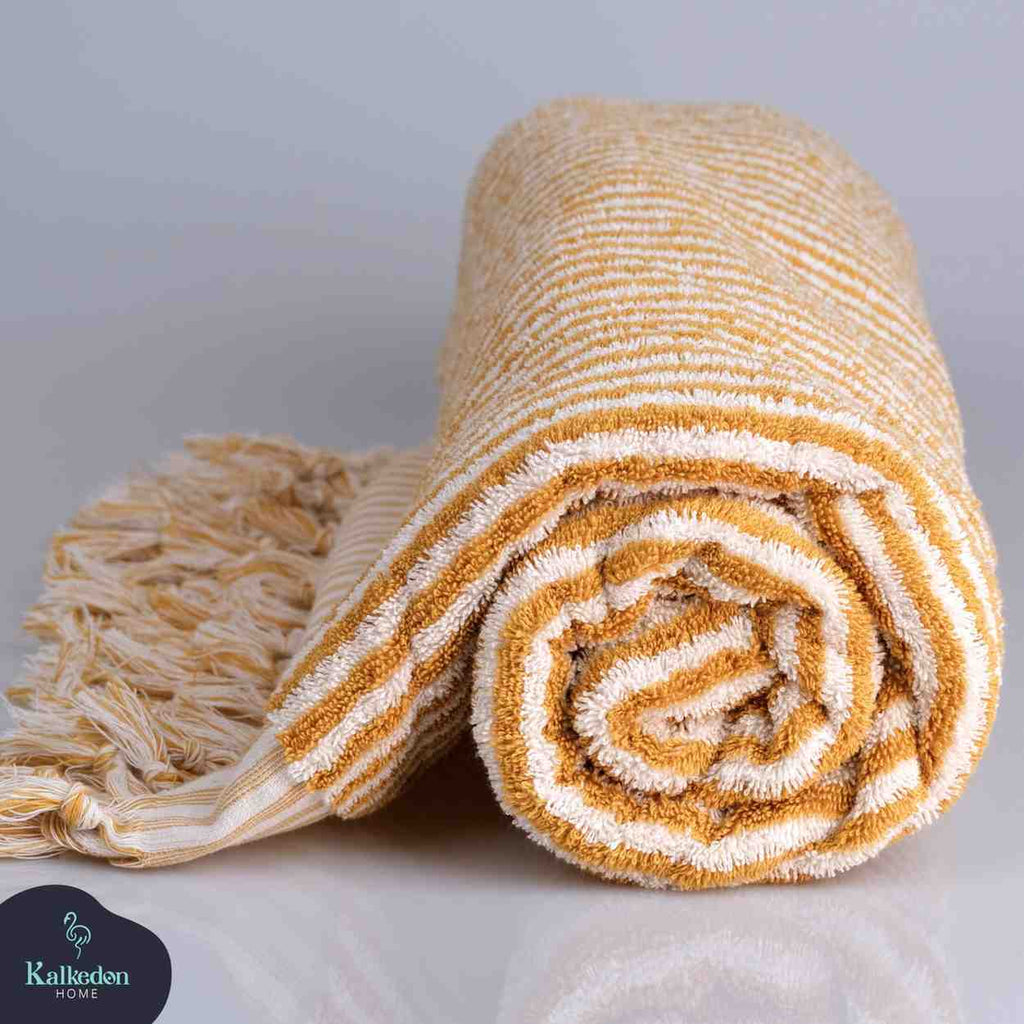 Striped Bath Towel | Organic Turkish Cotton Plush Jacquard Towel