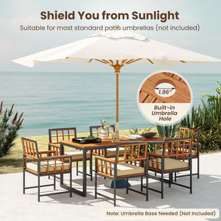 7-Piece Acacia Wood Patio Dining Set with Cushions and Umbrella Hole