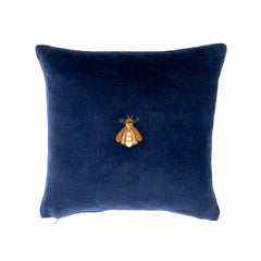 Navy Bee Silk Velvet Throw Pillow Cover, 12 x 12
