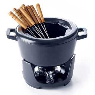 Nori Cast Iron 8-Piece Fondue Set 2 QT – Classic Fondue Pot for Cheese & Chocolate