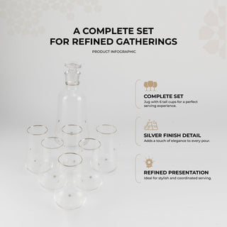 Nourhan - Jug with 6 Tall glass cups - Silver