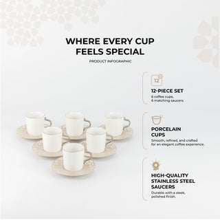 Nourhan - Espresso/Turkish Coffee Set (12-Pc) - Beige & Silver