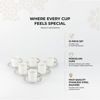 Nourhan - Espresso/Turkish Coffee Set (12-Pc) - Silver