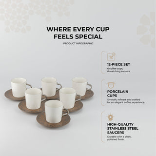 Nourhan - Cappuccino Set (12-Pc) - Black Walnut