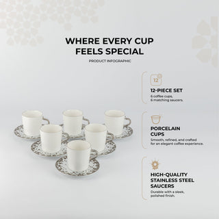 Nourhan - Cappuccino Set (12-Pc) - Bronze & Silver