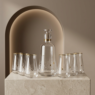 Nourhan - Jug with 6 Tall glass cups - Gold