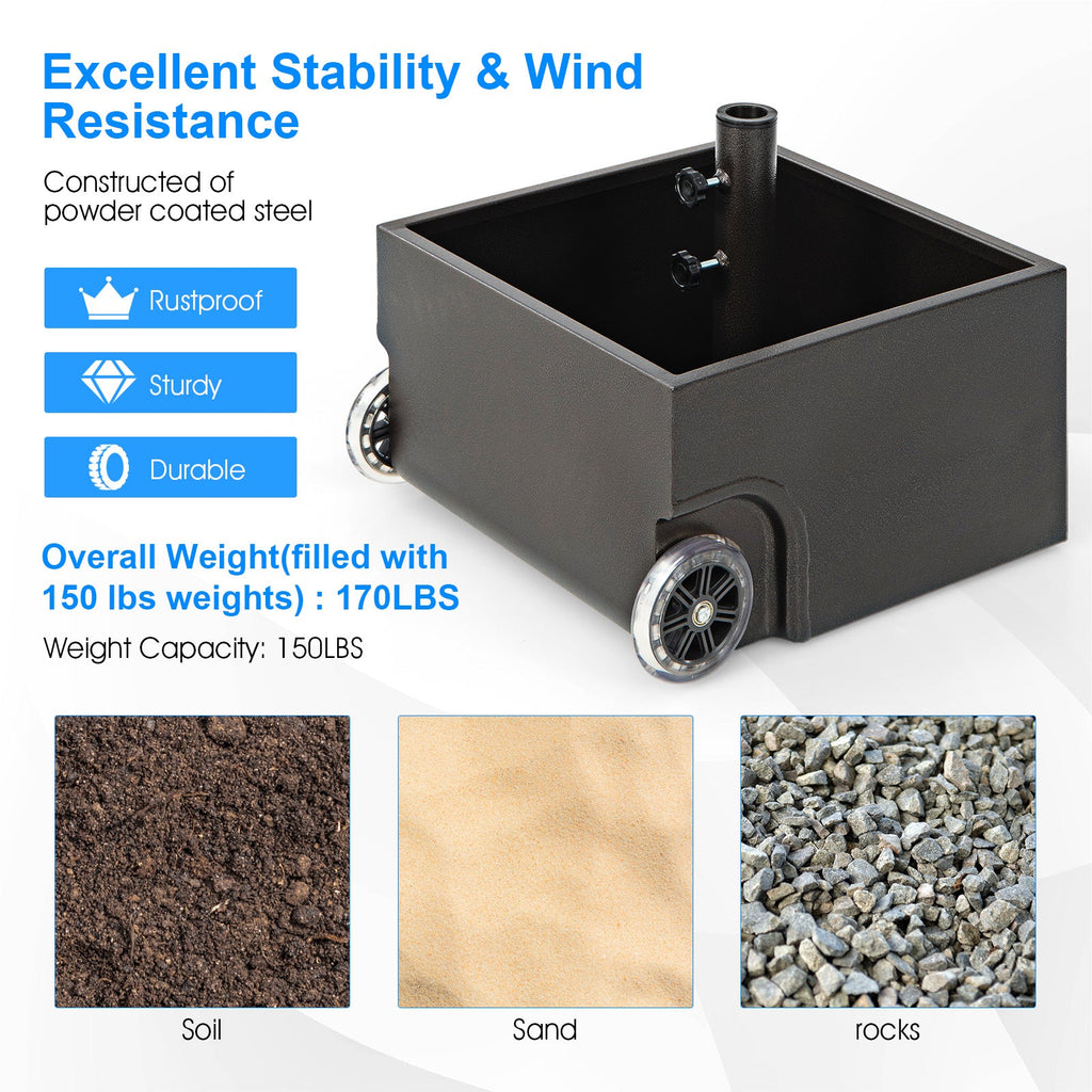 150-Lb. Rolling Patio Umbrella Base with Wheels and Built-In Planter