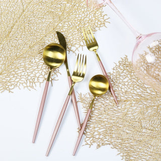 Pink and Gold Obelisk Flatware Set – 20 Piece Modern Luxury Cutlery