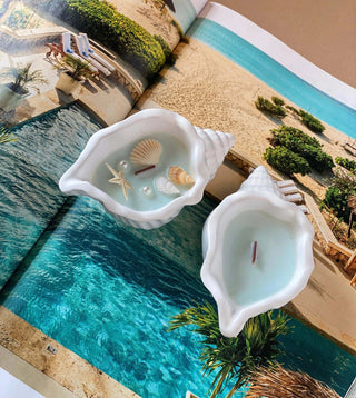 Ocean’s Whisper Candle in Jesmonite Shell – Coastal Calm at Home