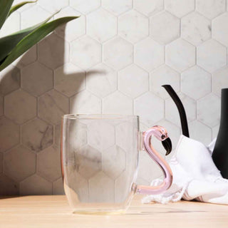 3D Pink Flamingo Glass Mugs – Set of 2