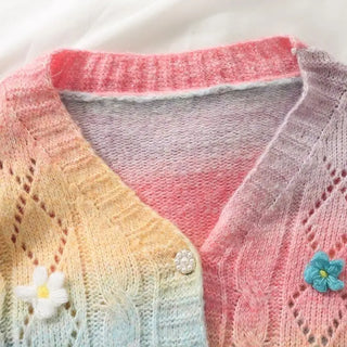 Pastel Rainbow Knit Cardigan Sweater with Girly Hippie Vibes