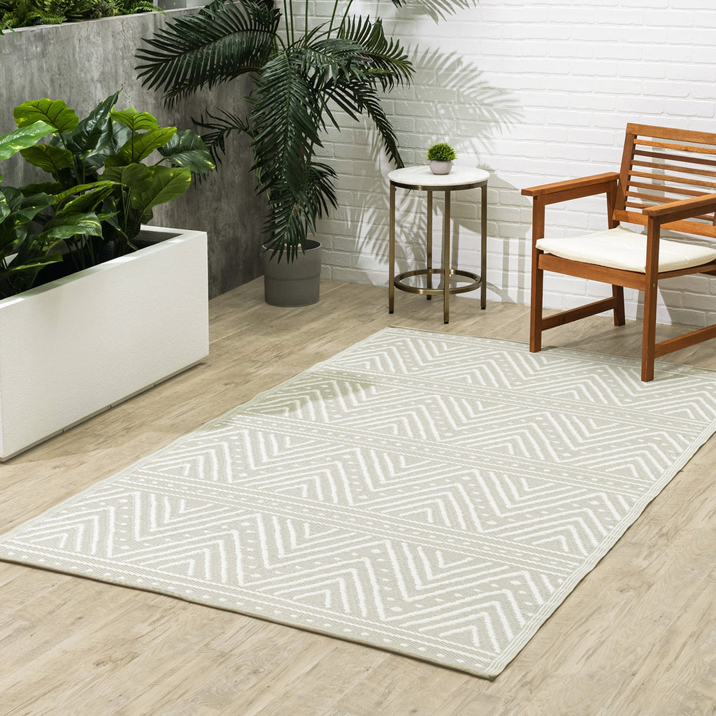 Patan Beige Chevron Reversible Outdoor Patio Rug