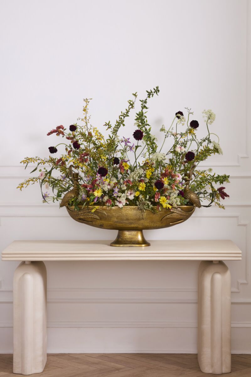 Emerson Pheasant Pedestal Centerpiece – Antique Gold