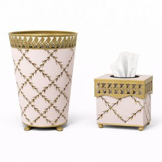 Pink Pierced Gold Leaf Wastepaper Basket & Tissue (3 Options) | Elegant Bath Décor