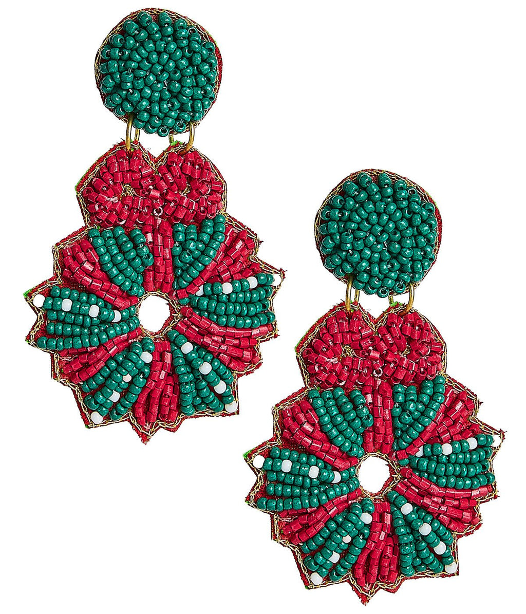 Poinsettia Wreath Holiday Earrings