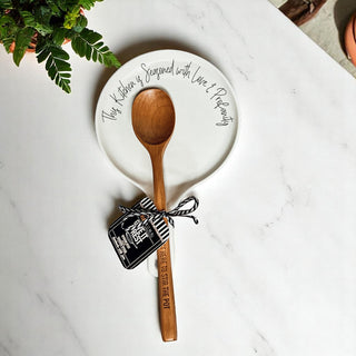 Funny Chef Spoon Rest with Wooden Spoon – Porcelain Kitchen Spoon Holder Gift