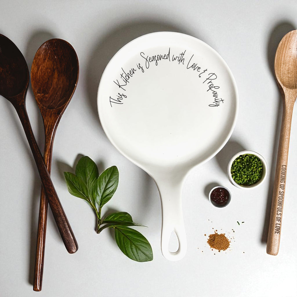 Funny Chef Spoon Rest with Wooden Spoon – Porcelain Kitchen Spoon Holder Gift