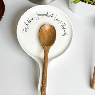 Funny Chef Spoon Rest with Wooden Spoon – Porcelain Kitchen Spoon Holder Gift