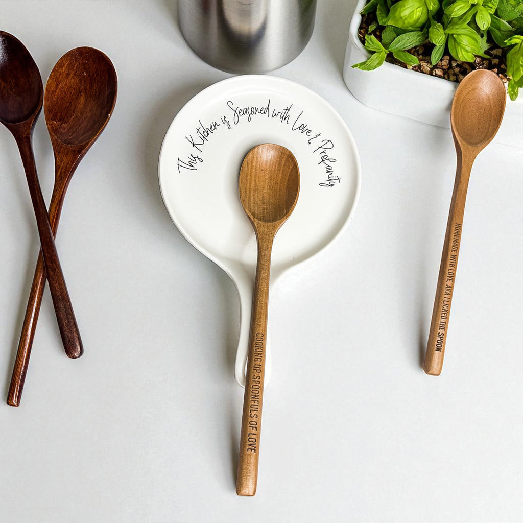 Funny Chef Spoon Rest with Wooden Spoon – Porcelain Kitchen Spoon Holder Gift