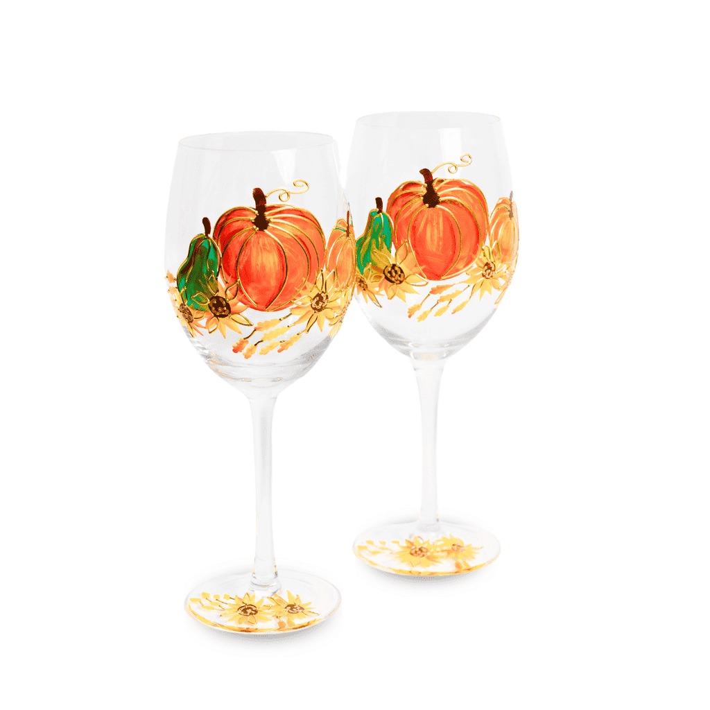 Hand-Painted Pumpkin Wine Glasses – Set of 2
