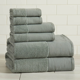 Cotton Linen-Like Border 6-Piece Towel Set - Priya Collection