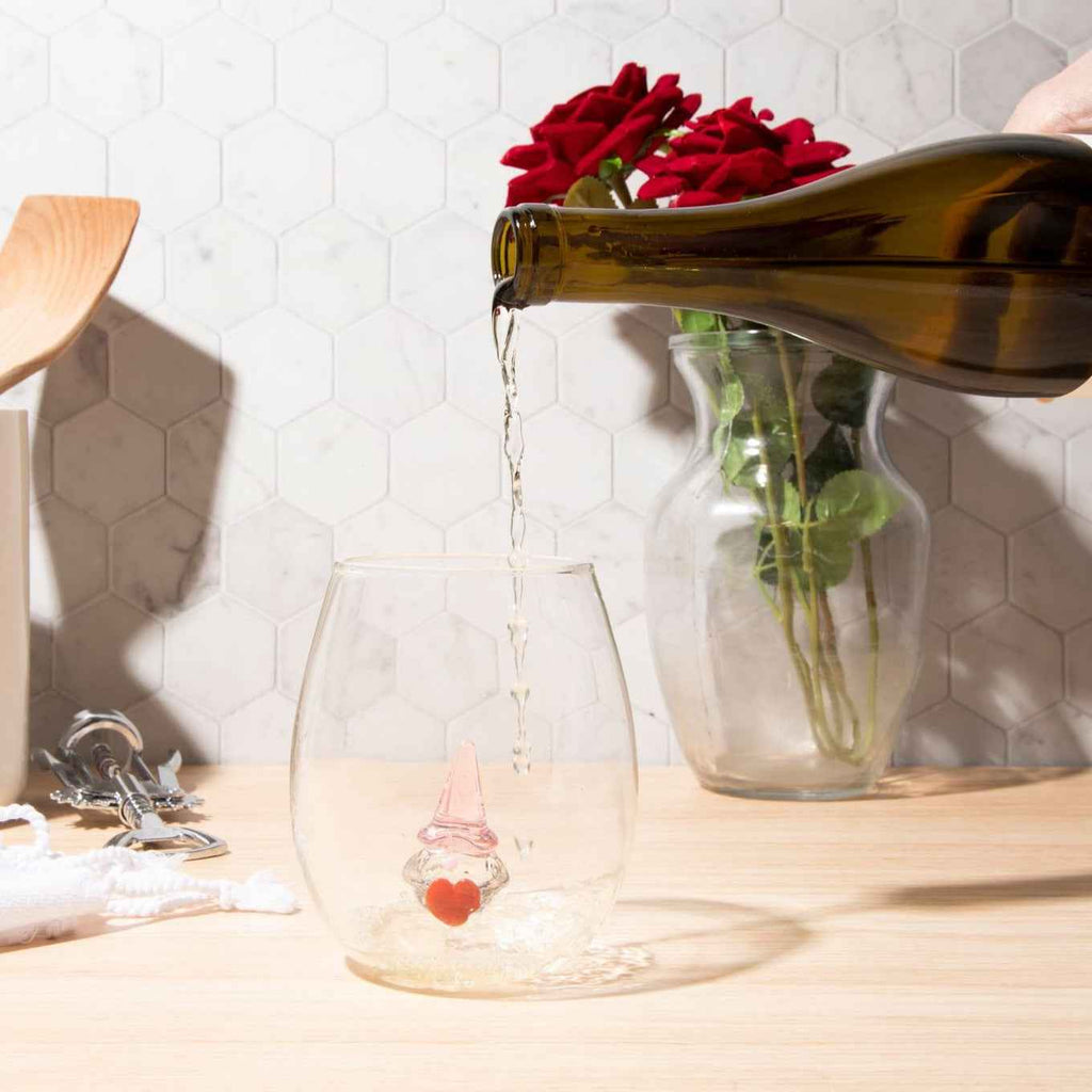 3D Heart Gnome Stemless Wine Glasses – Set of 2