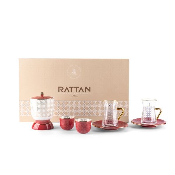 Rattan Royale: Opulent 19 - Piece Tea/coffee Set in Bone China Porcelain with Real Gold Plating - Anara Lifestyle