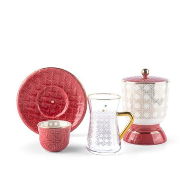 Rattan Royale: Opulent 19 - Piece Tea/coffee Set in Bone China Porcelain with Real Gold Plating - Anara Lifestyle