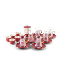 Rattan Royale: Opulent 19 - Piece Tea/coffee Set in Bone China Porcelain with Real Gold Plating - Anara Lifestyle