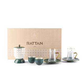 Rattan Royale: Opulent 19 - Piece Tea/coffee Set in Bone China Porcelain with Real Gold Plating - Anara Lifestyle