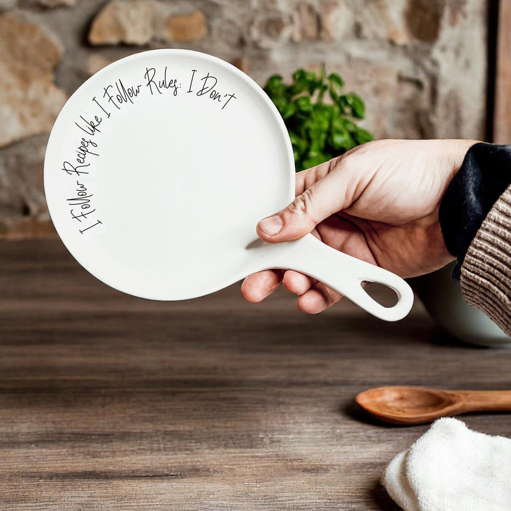 Recipes & Rules Spoon Rest with Wooden Spoon – Funny Porcelain Kitchen Gift
