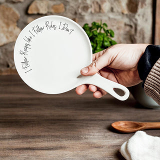 Recipes & Rules Spoon Rest with Wooden Spoon – Funny Porcelain Kitchen Gift