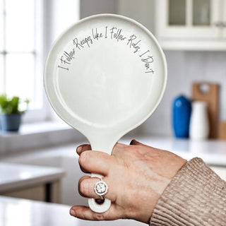 Recipes & Rules Spoon Rest with Wooden Spoon – Funny Porcelain Kitchen Gift