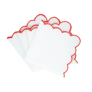 Red Scalloped Linen Napkins, Set of 4