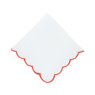 Red Scalloped Linen Napkins, Set of 4