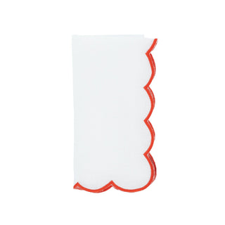 Red Scalloped Linen Napkins, Set of 4